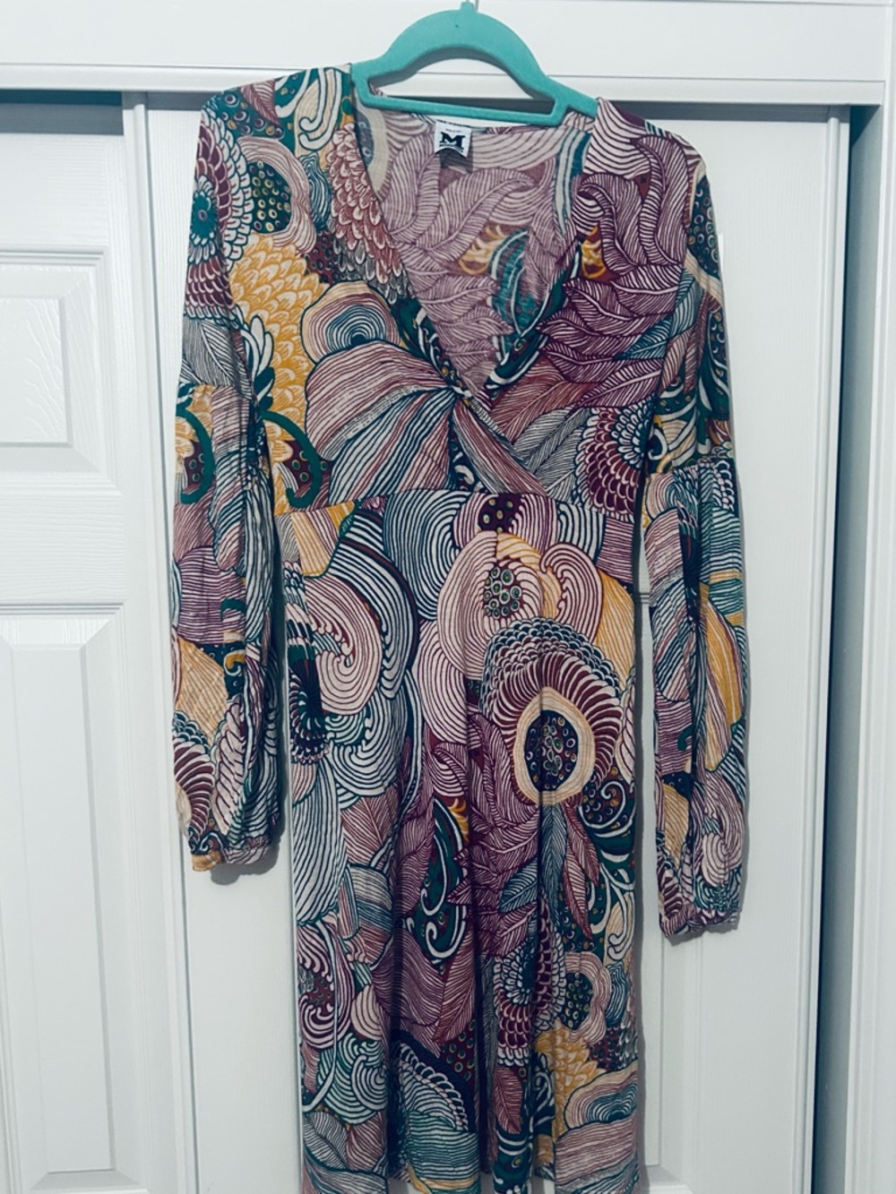 Missoni Teal, Mustard & Plum Long-Sleeve Printed Wrap Dress